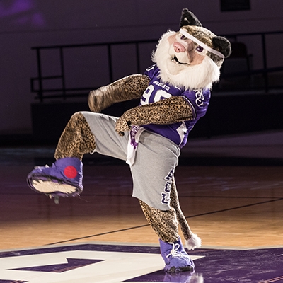 The ACU wildcat mascot dancing