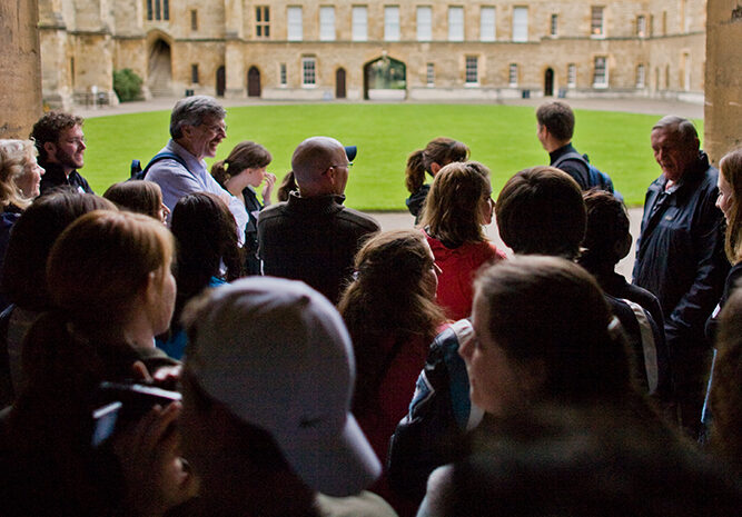 Students and professors touring Oxford