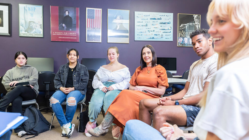 political science students at ACU in a group discussion