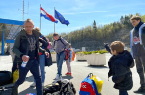 Xander and the kids at the Croatian border.