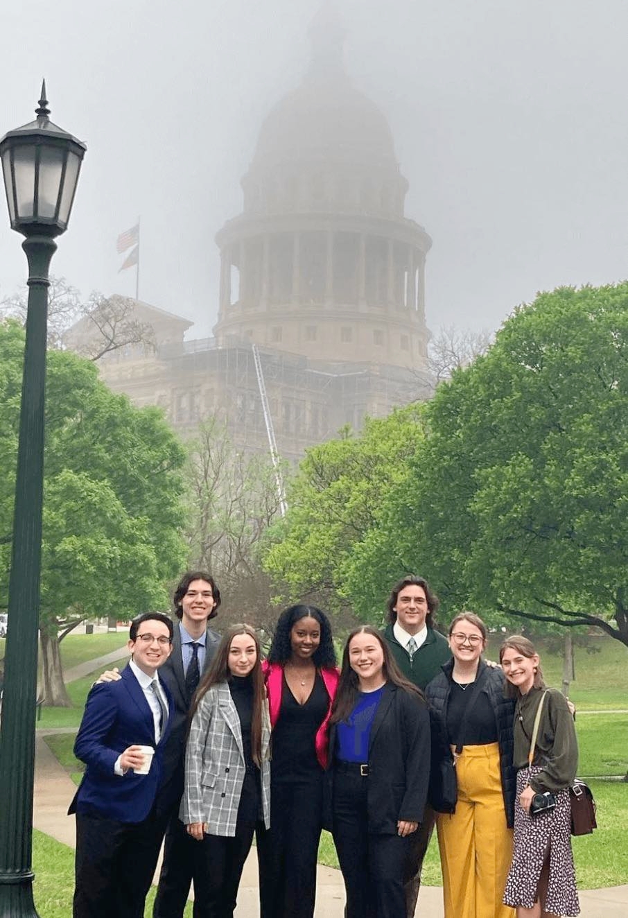 The Advanced Reporting students outside the State Capitol in Austin, Texas.