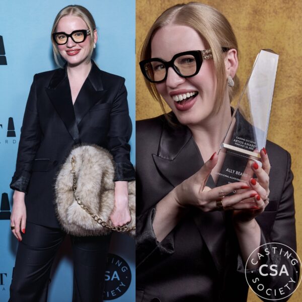 ally beans holding artios award.