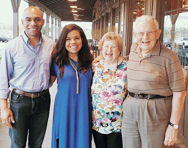 Charles (’10) and Whitney (Puckett ’11) Gaines are among the countless students and former students who experienced the Willises’ hospitality at Cracker Barrel. “Enjoyed having breakfast with two of our favorite people, Dr. John and Evelyn Willis,” Whitney wrote in 2016 when this photo was taken.