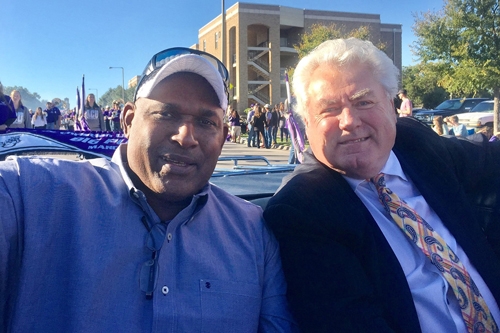 Wilbert Montgomery (left) and Johansson were grand marshals of the 2016 ACU Homecoming Parade.
