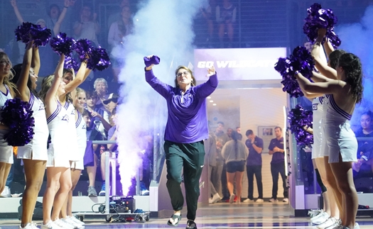 Julie Goodenough, women's basketball head coach, at last year's Moody Madness.