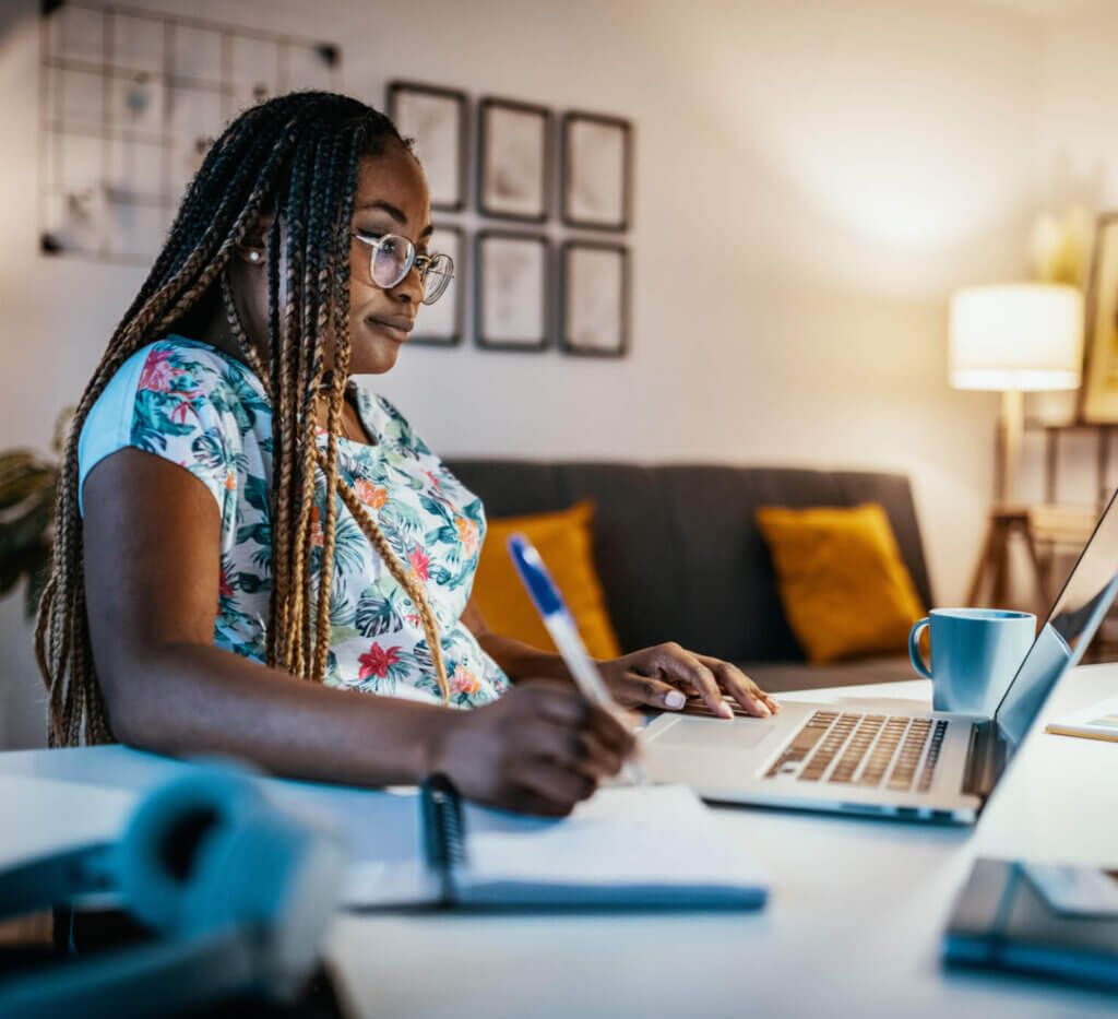 African American female student studying from home during lockdown