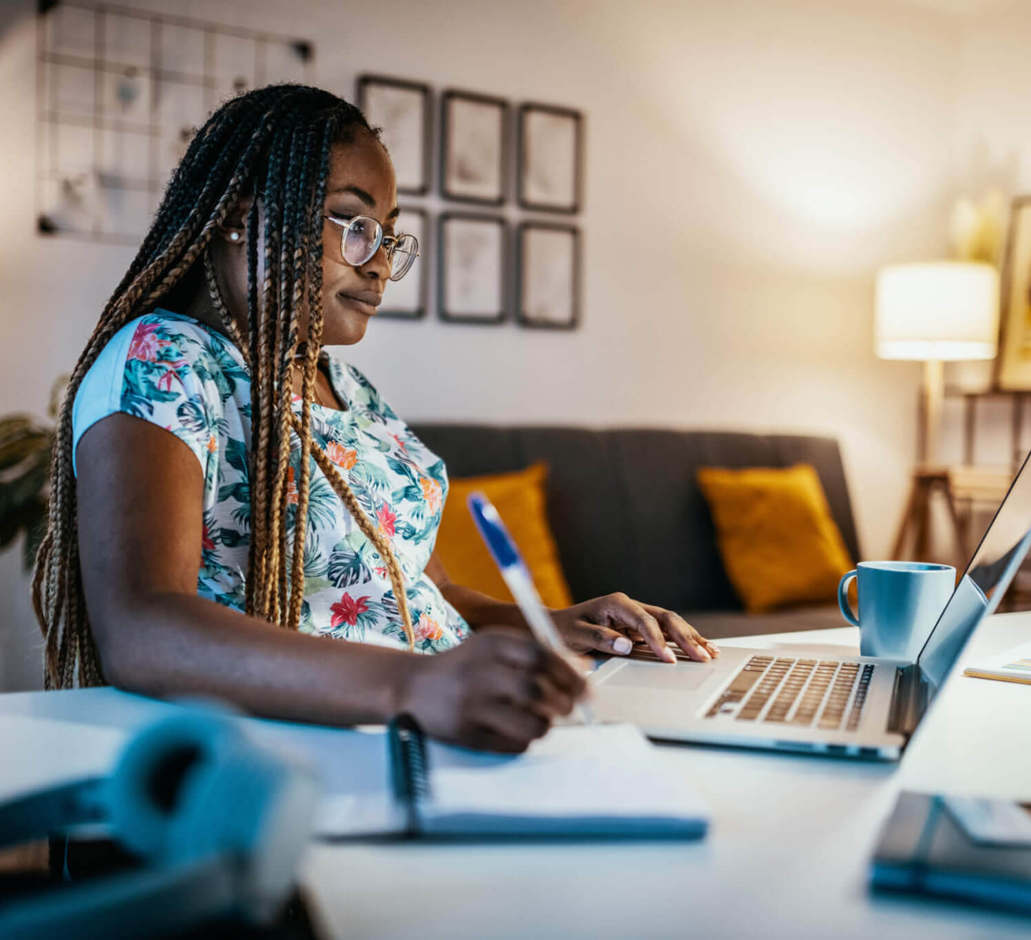 African American female student studying from home during lockdown