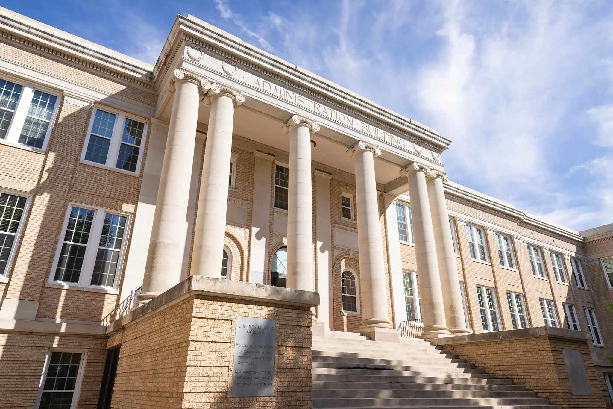 The front of the administration building at ACU.