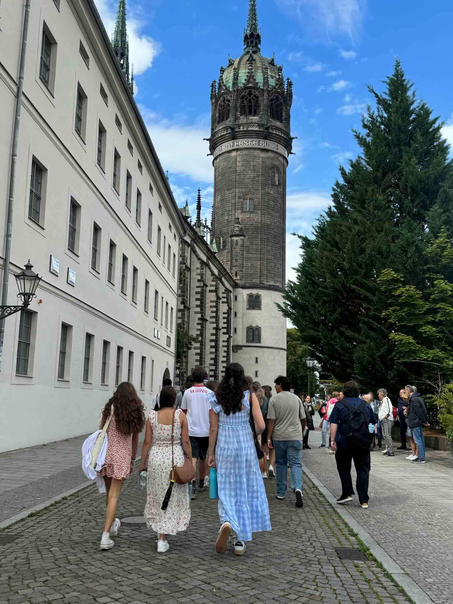 students walking in Leipzig, Germany.