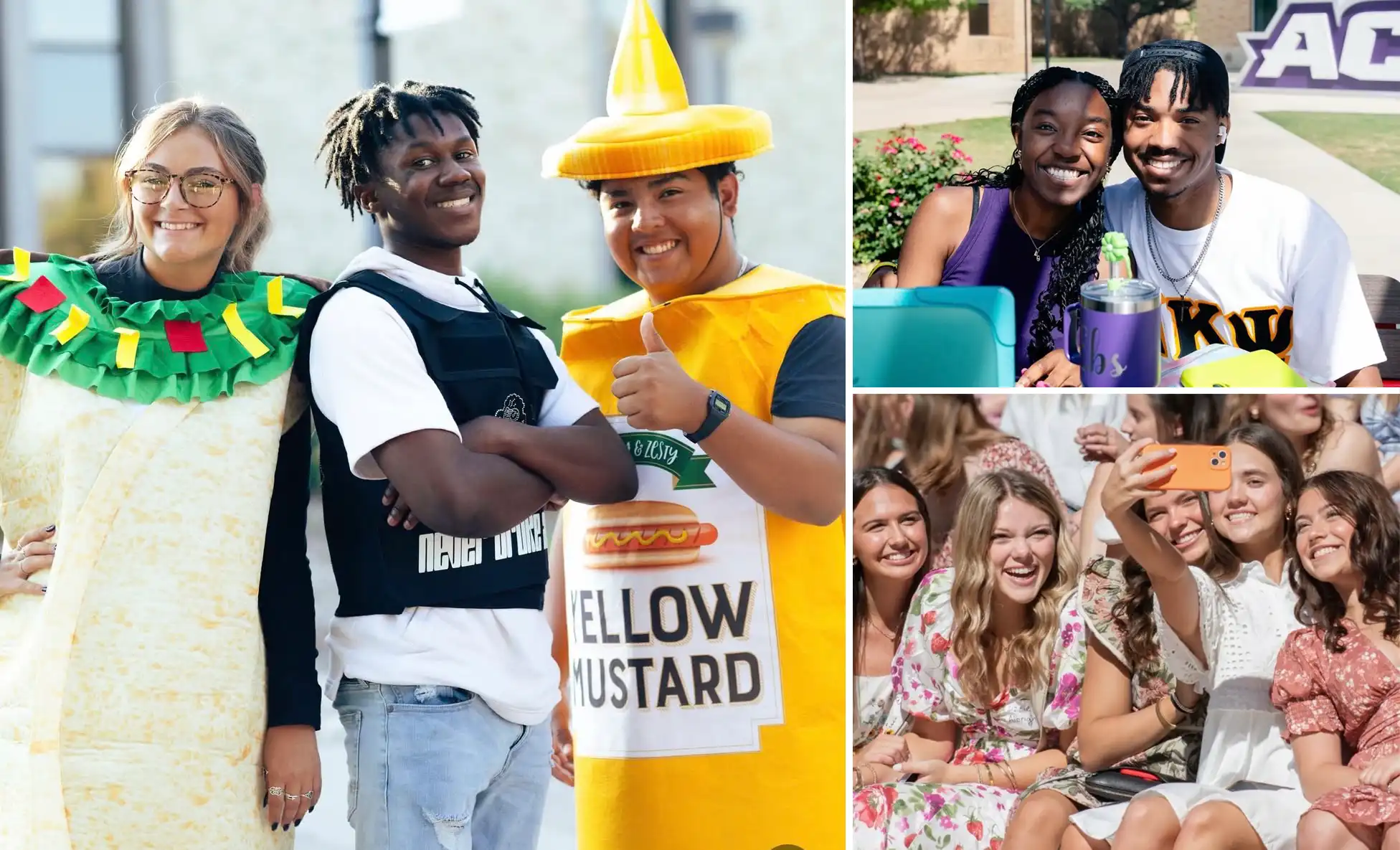 A mix of photos from Student Life Instagram; includes students in costume and students posing for group selfies.