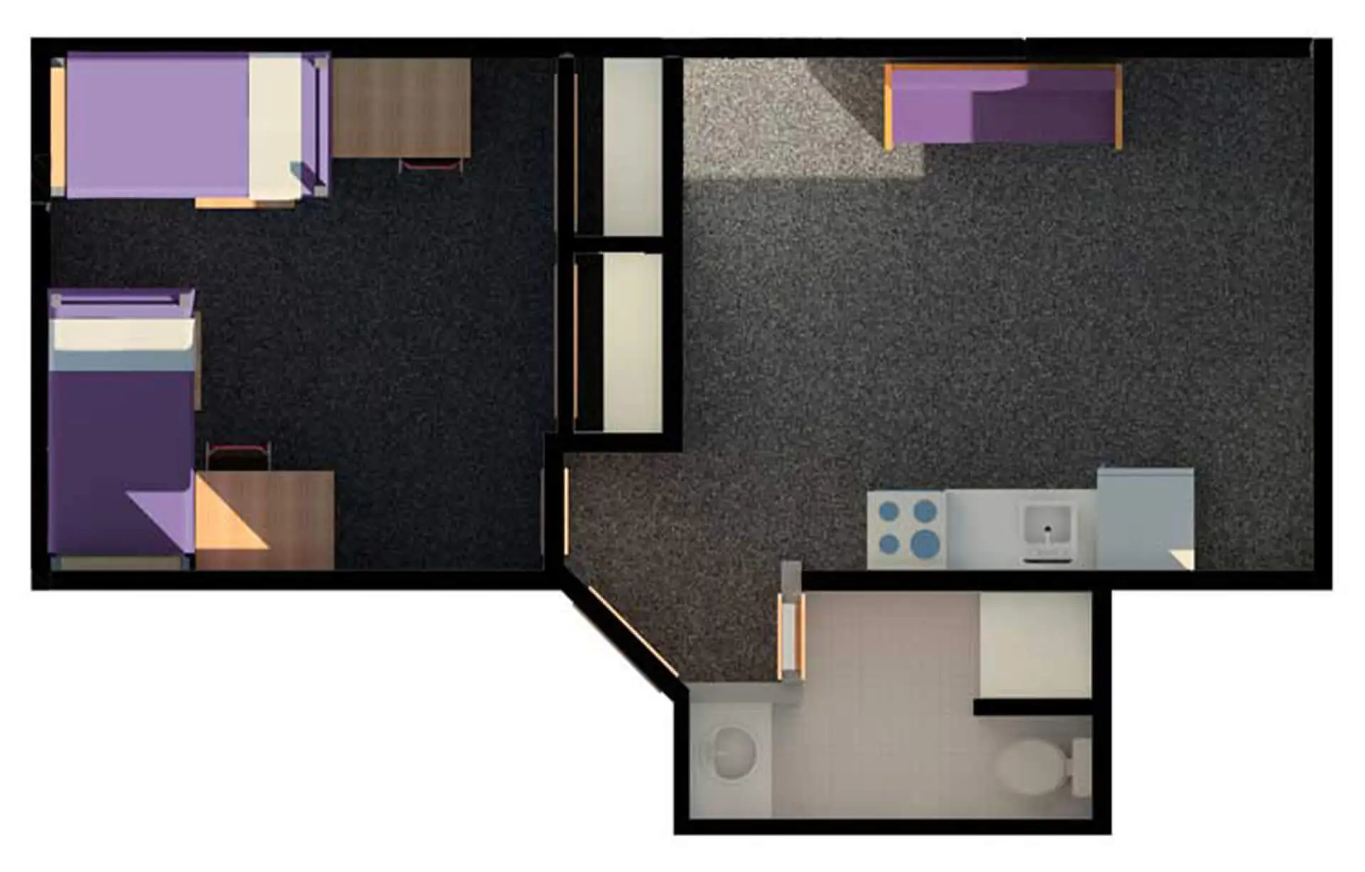 Top down 3d render of Morris room.