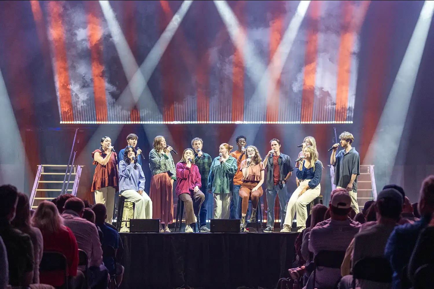 One of ACU's a cappella groups performing on stage during Sing Song.
