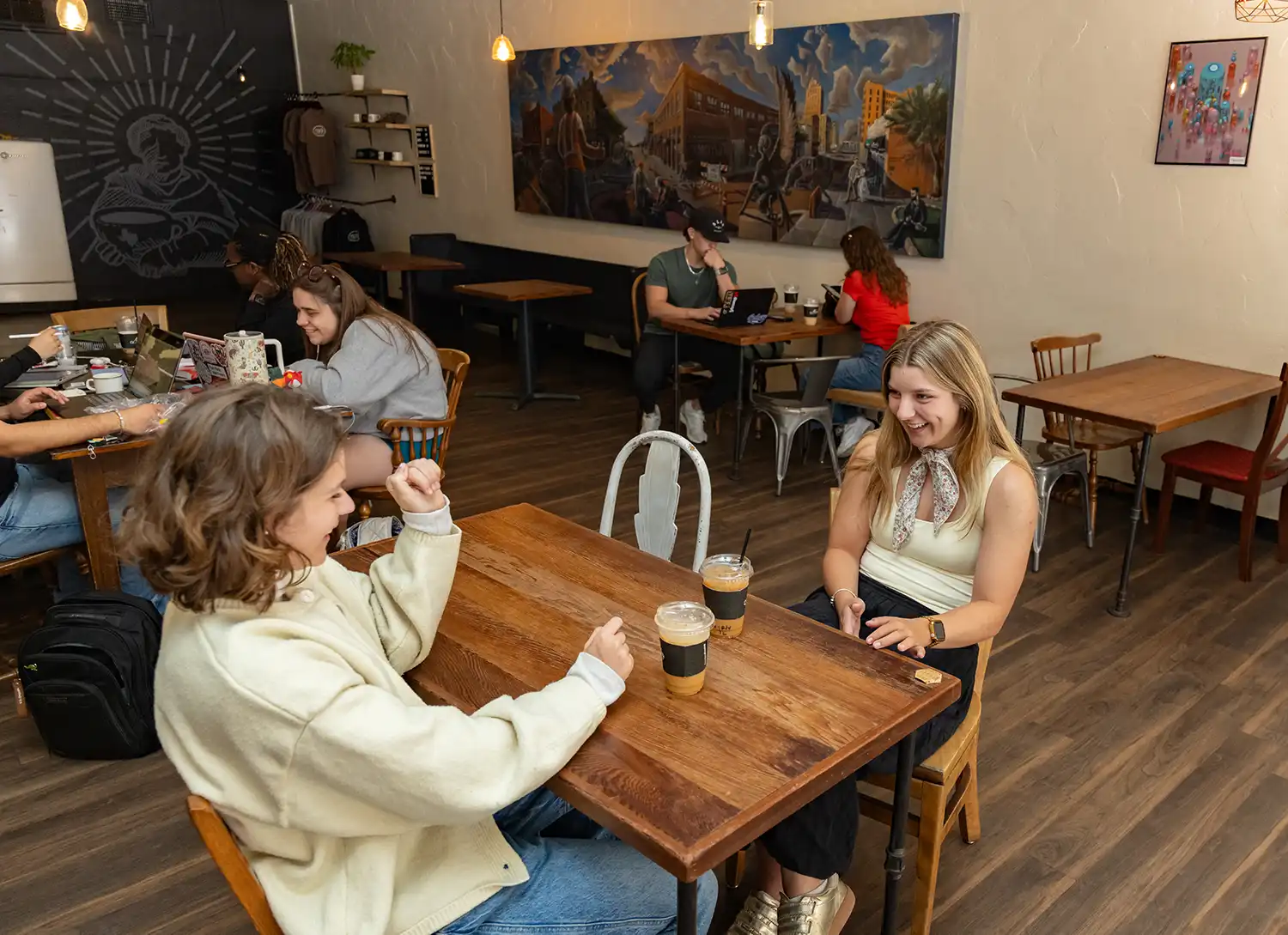 Students gather at Monks Coffee Shop in downtown Abilene.