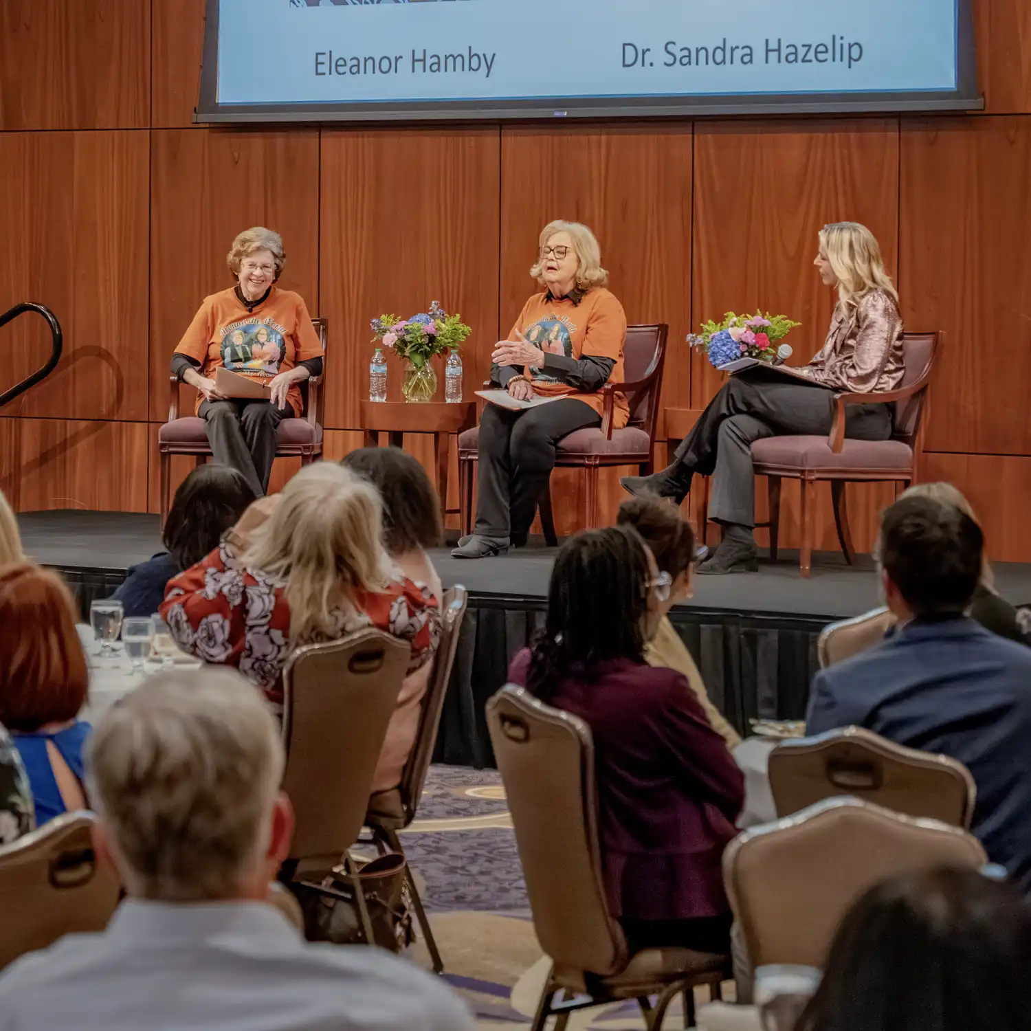 A Faulkner Center dinner with guests Eleanor Hamby and Sandra Hazelip.