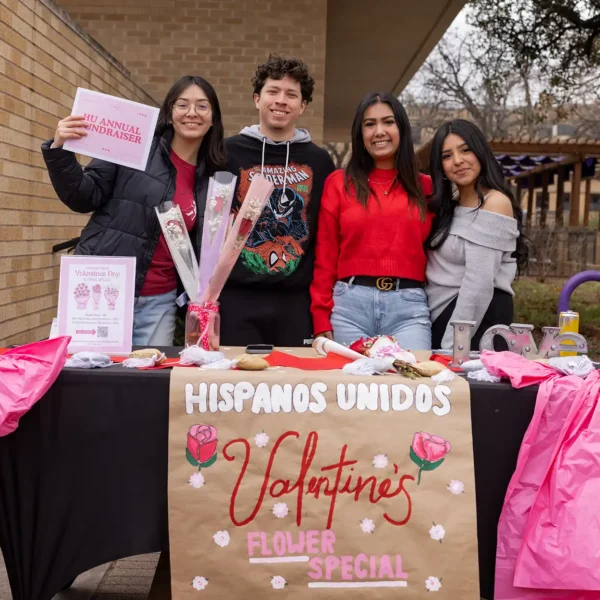 The Hispanos Unidos club table at a CAB Valentine's Day event.