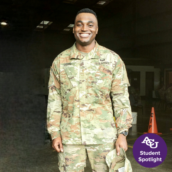 Rashan Legard posing in his military uniform.