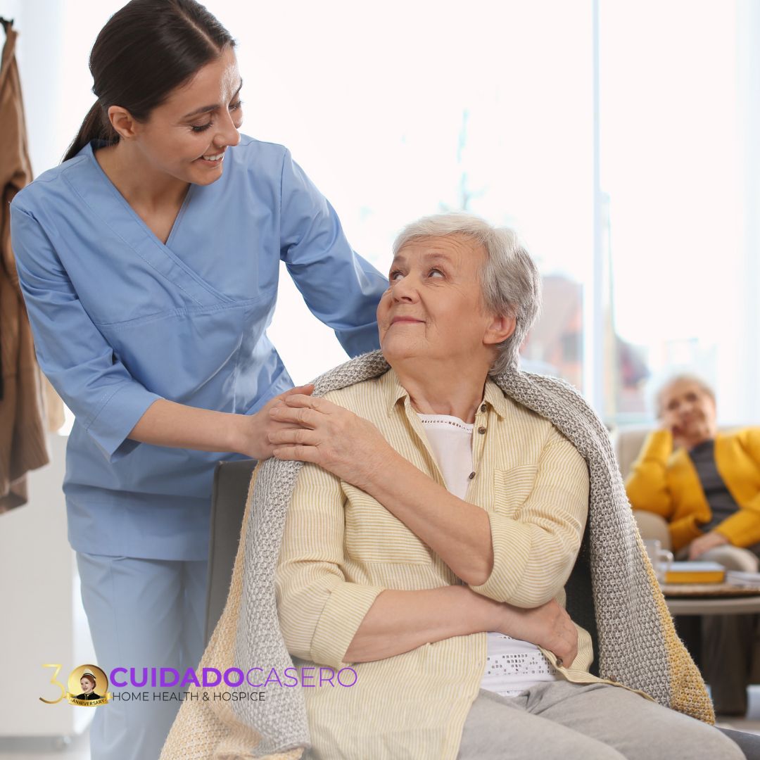Home health aide with an elderly patient