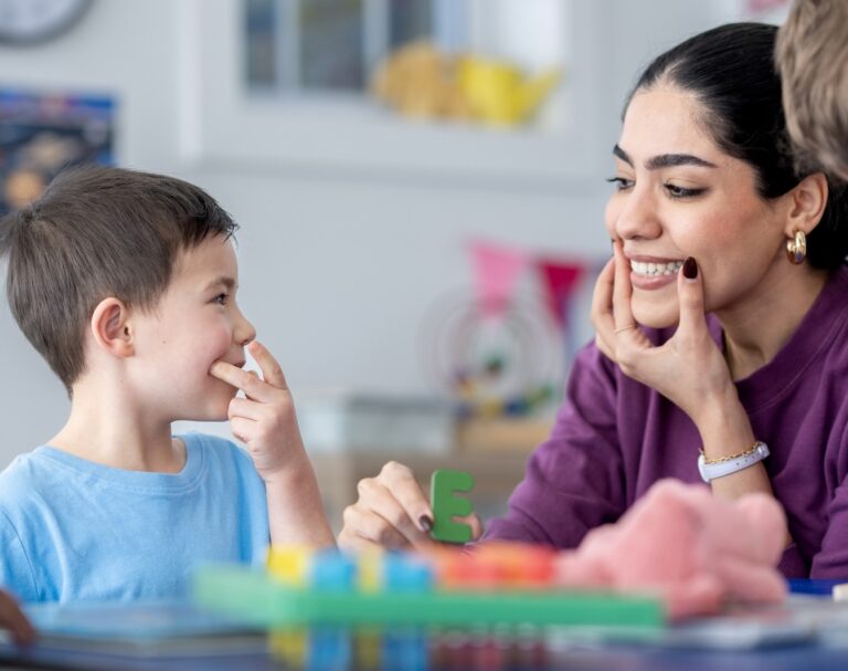 SLP working with child