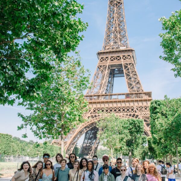 Rising Scholars students at the Eiffel Tower in Paris, France.