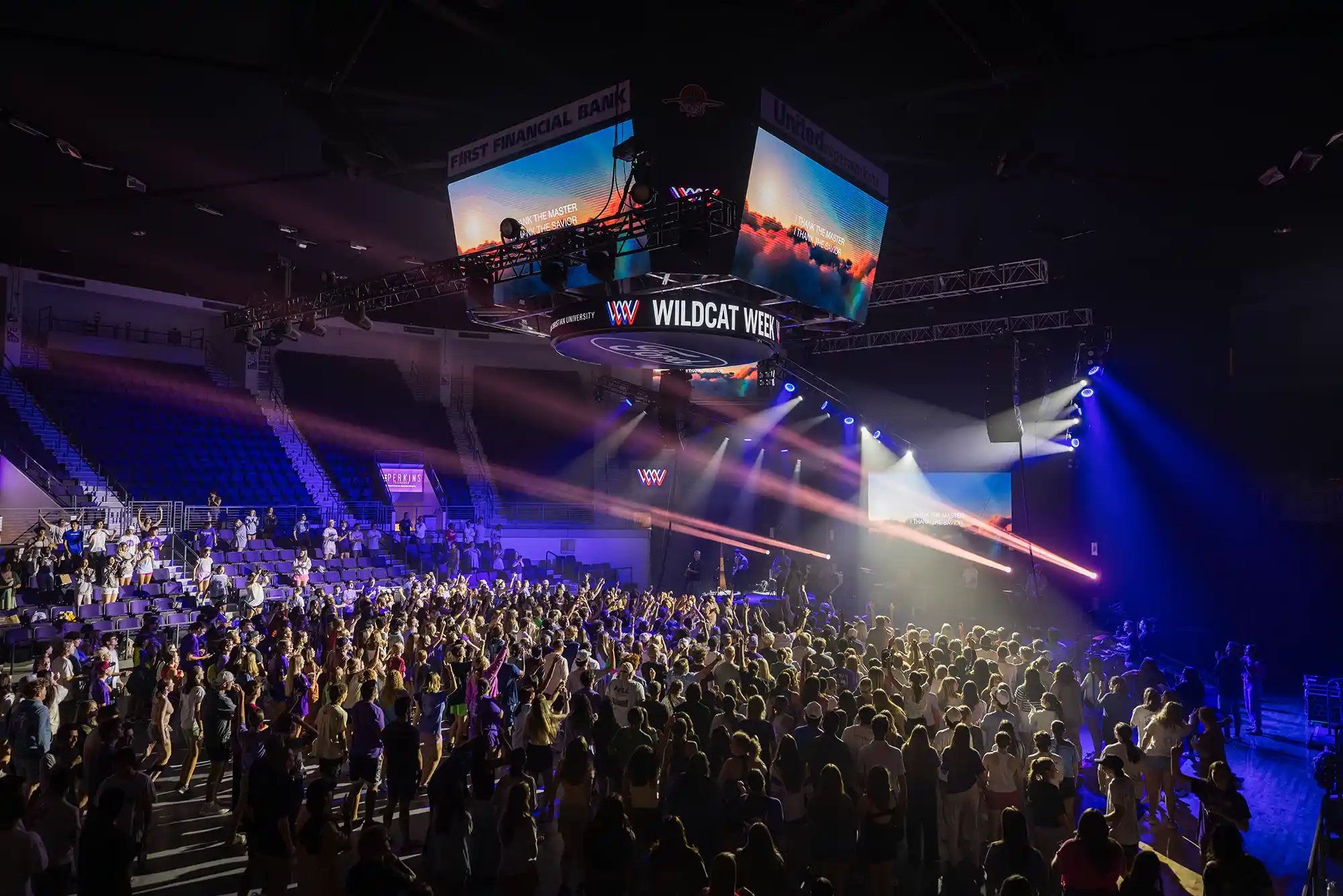 A wide view of the stage and crowd during the Wildcat Week concert.
