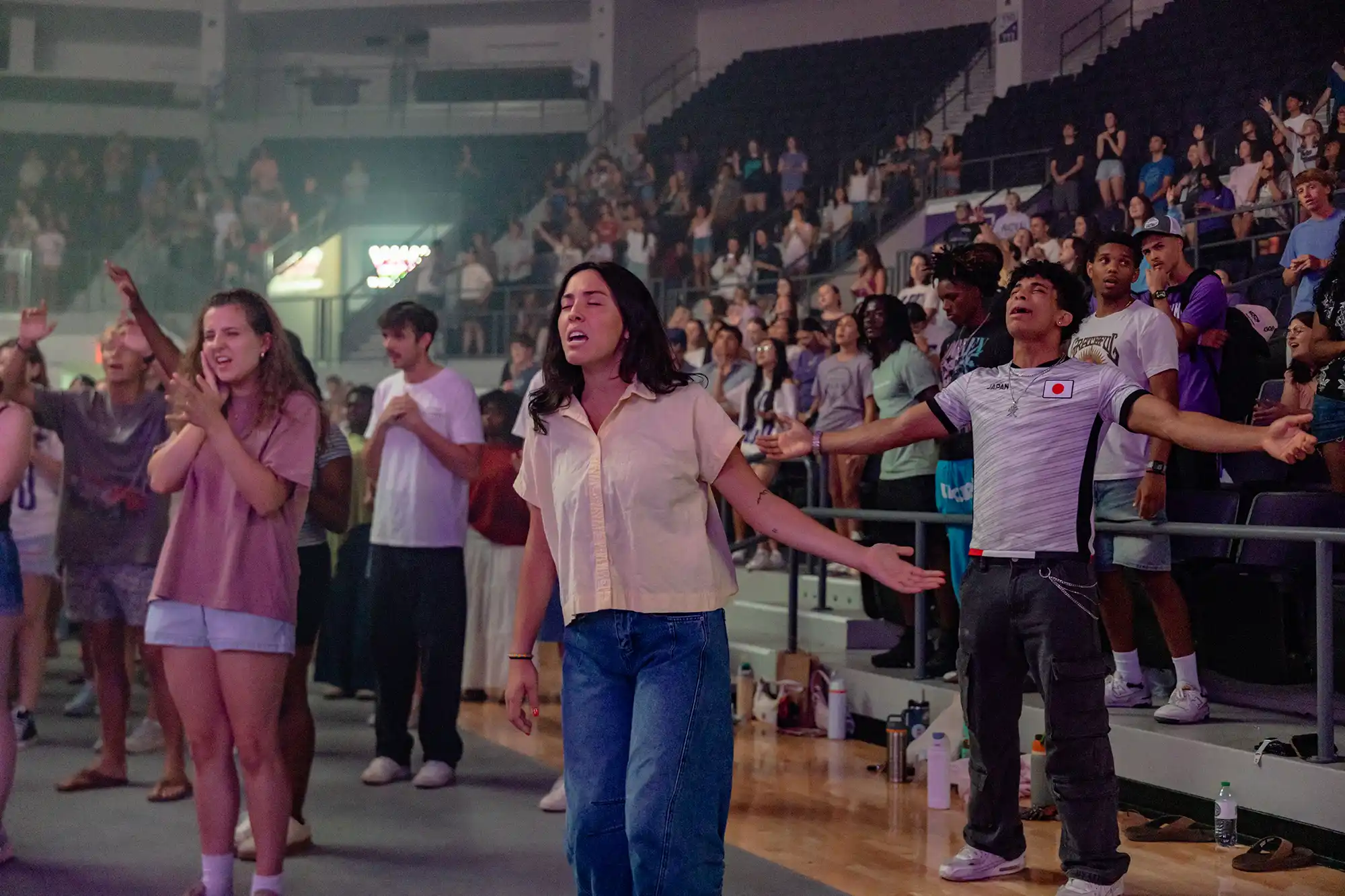 Students worship and sing praise at Praise Day Friday during Wildcat Week.